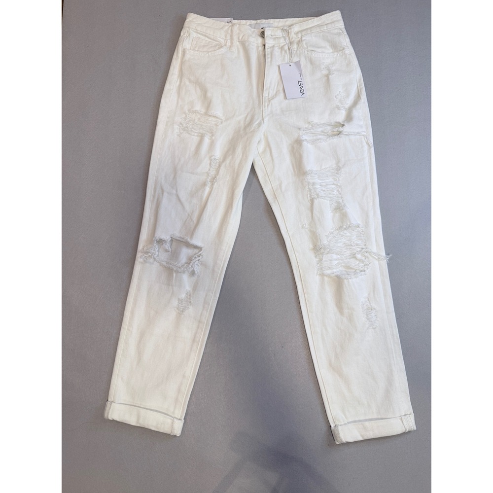 Vervet Emma High Rise Distressed‎ Mom Jeans Ivory Cream White V2212 Size 27 NEW
